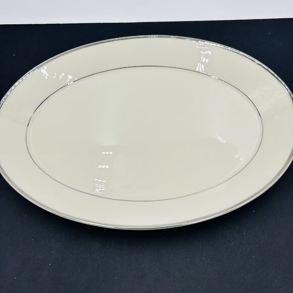 Lenox Rapture 13 3/4" Oval Large Serving Platter Ivory with Platinum Rim USA - Picture 2 of 7